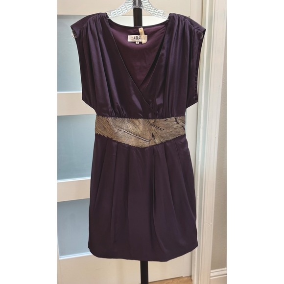 Tibi Dresses & Skirts - Vintage Tibi New York Y2K Purple Silk Dress Metallic Feather Waistband Sz 4